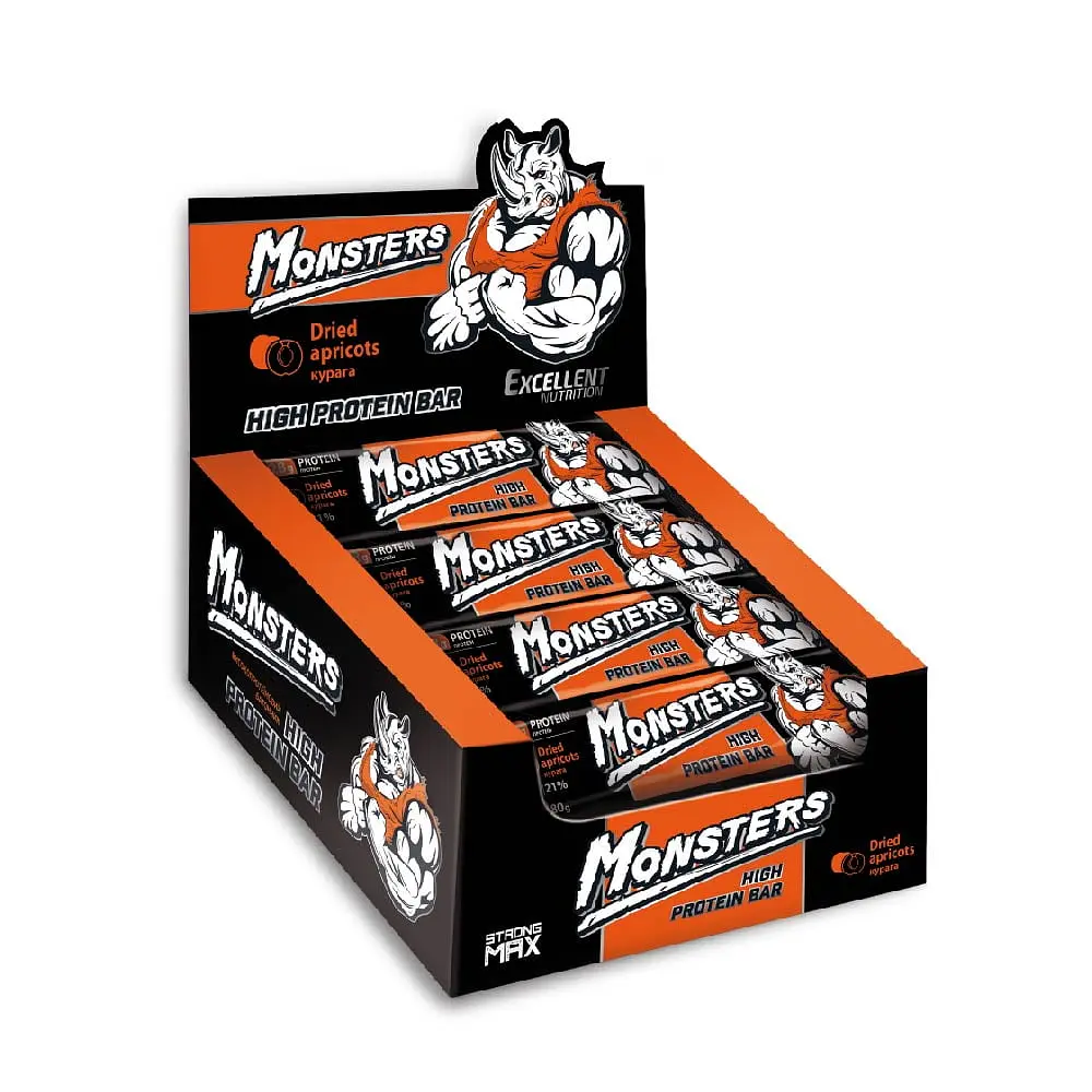 Протеїнові батончики Monsters Strong Max - 80г x 20шт Курага