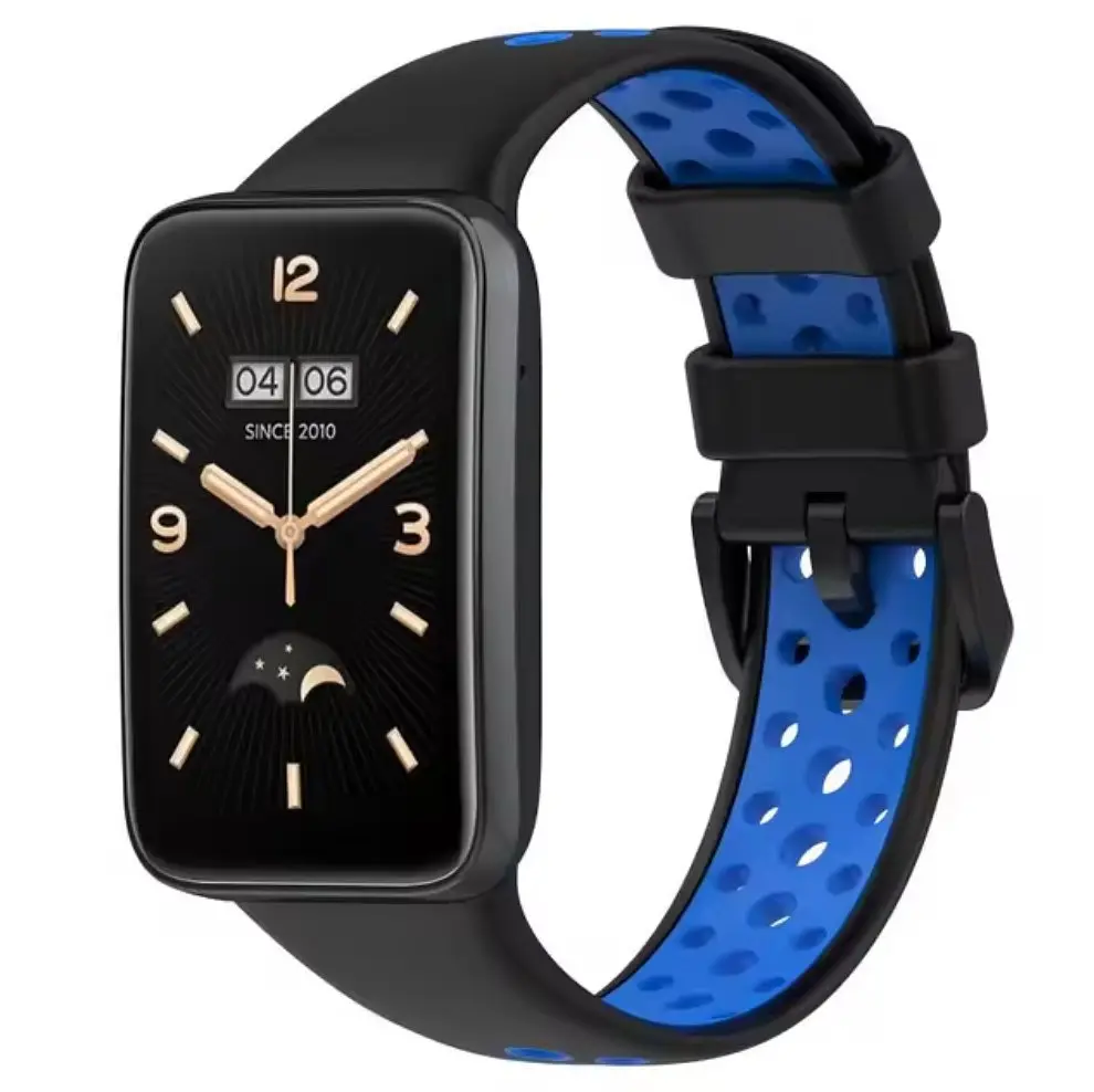 Силиконовый ремешок Primo Perfor Classic для фитнеса браслета Xiaomi Smart Band 7 Pro Black-Blue - фото 2