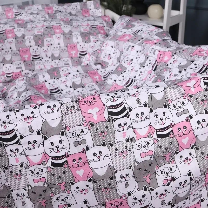 Пододеяльник MirSon Бязь Kids Time 17-0670 GrayPink Kitties 143х210 см Розово-серый (2200010182187) - фото 3