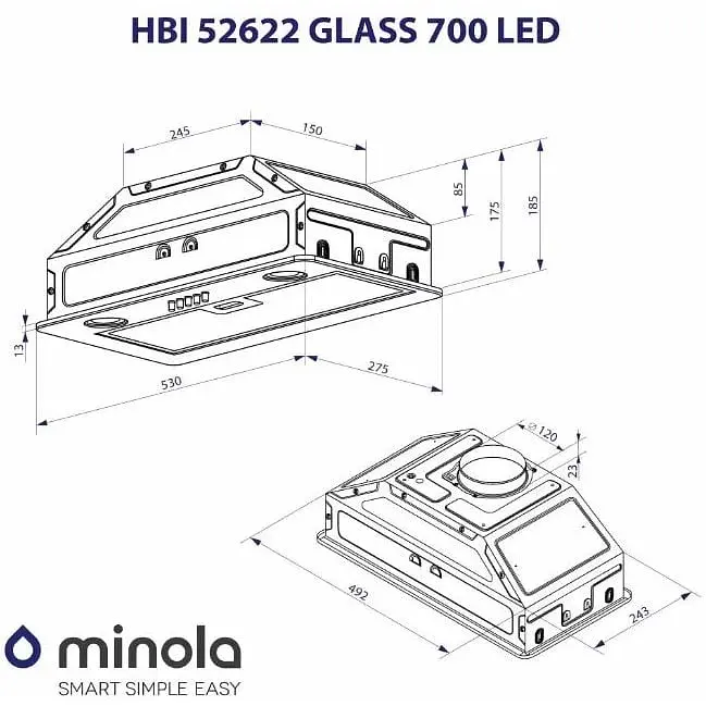 Витяжка вбудована Minola HBI 52622 BL Glass 700 LED - фото 9