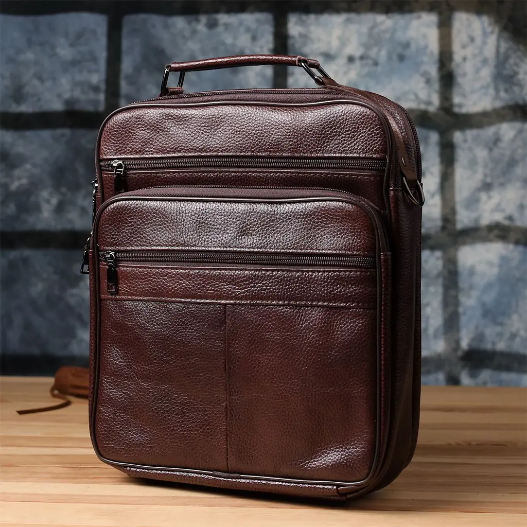 Сумка чоловіча з ручкою для перенесення в руці з натуральної шкіри Vintage 23030 коричнева - фото 9
