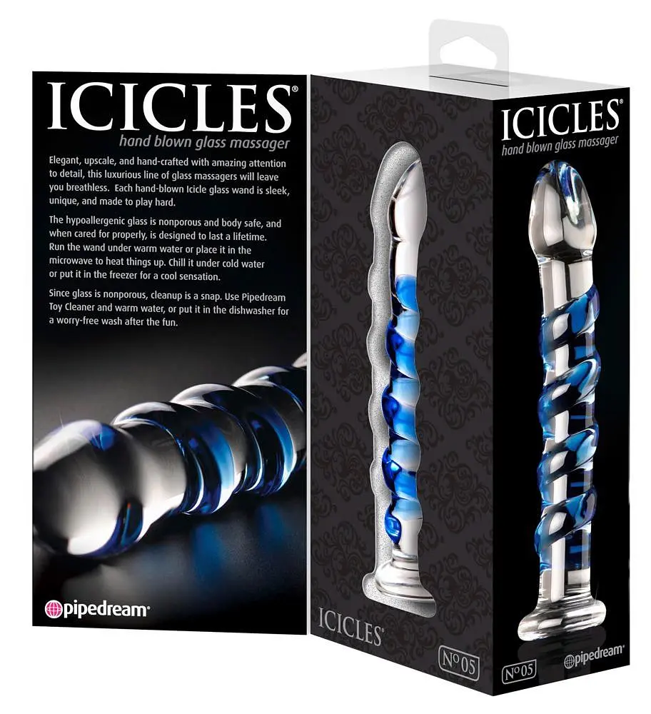 Стеклянный фаллоимитатор Icicles №05 17.8 см синий - фото 4