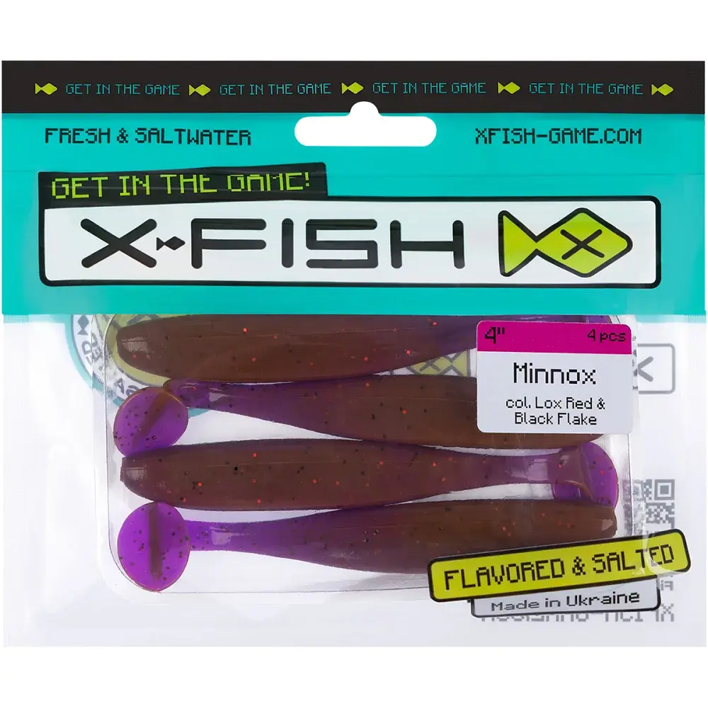 Силікон X-Fish Minnox 4" Lox Red & Black Flake (4шт/уп) - фото 2