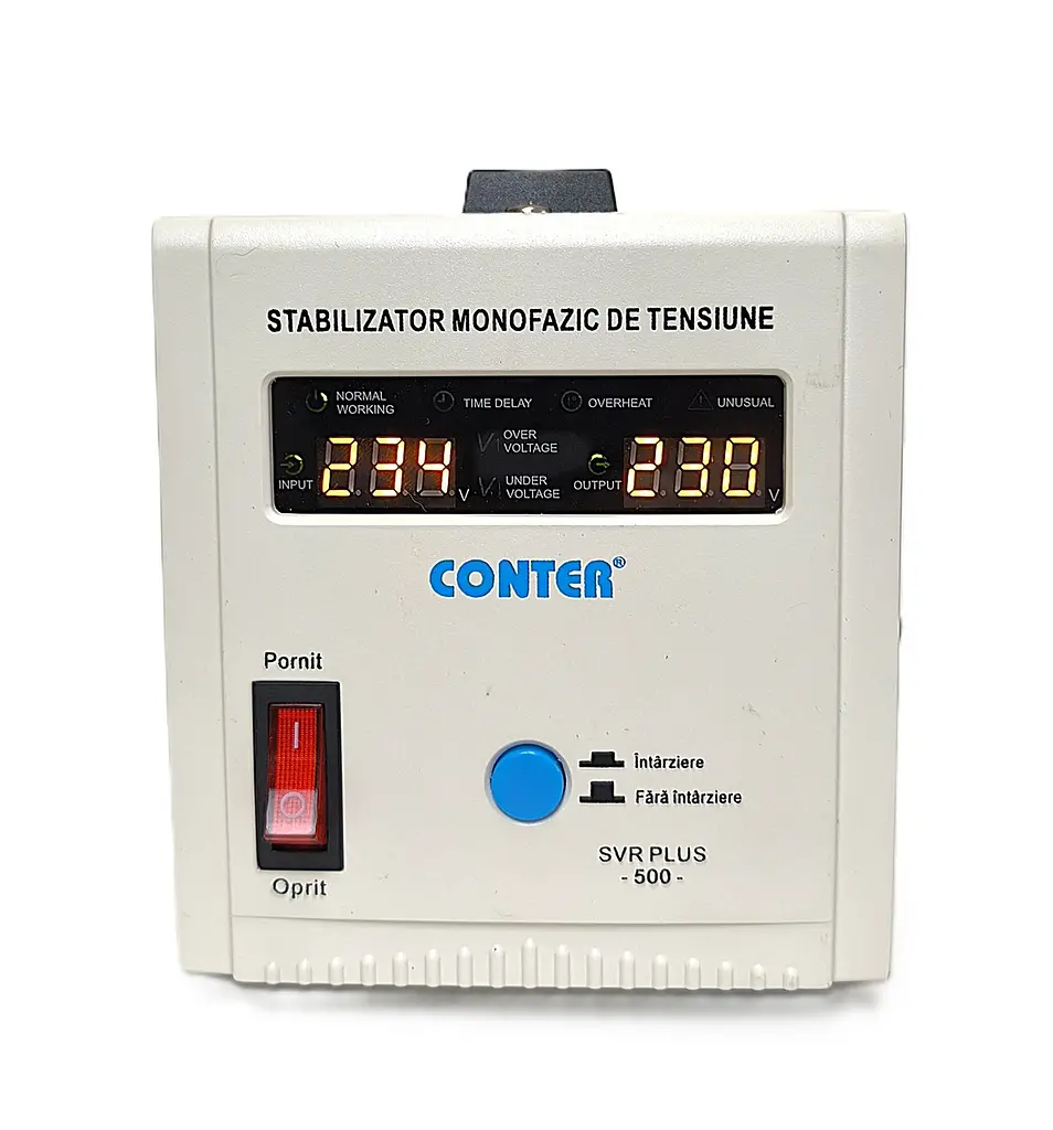 Стабилизатор напряжения релейный однофазный Conter SVR-PLUS 375 Вт 500ВА 230В 150-270В с сетевым фильтром 2 евророзетки LED - фото 4