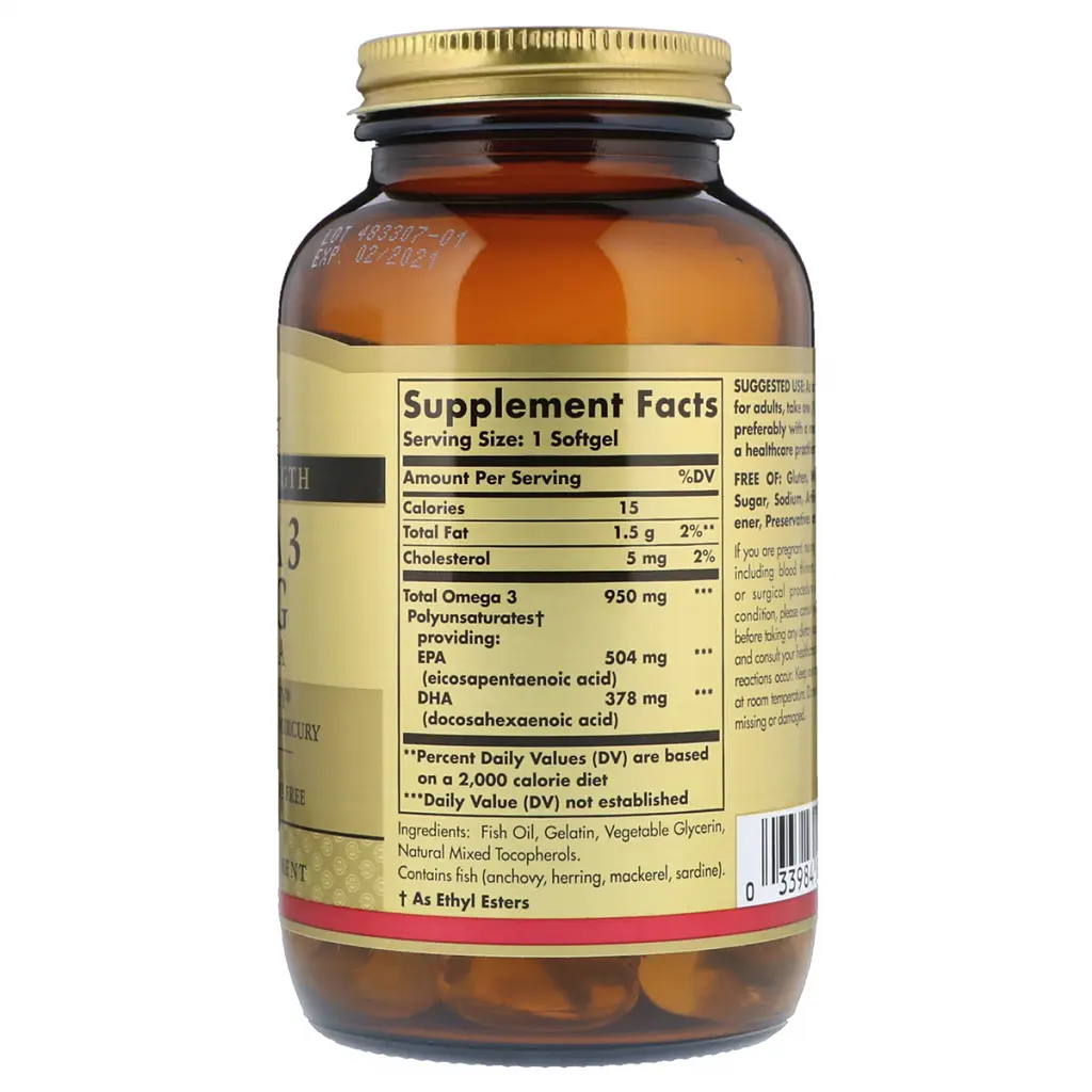 Жирні кислоти Solgar Риб'ячий Жир, Омега 3 (Omega-3 EPA, DHA), 950 мг, Потрійна С (SOL-02058) - фото 2