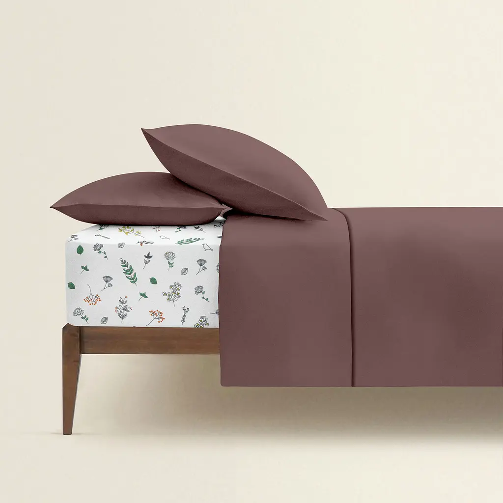 Комплект постільної білизни Cosas сімейний з простирадлом на резинці MOUSSE CS6 2 x 160 x 220 см (Ranfors100_Chocolate_El-FoliageBirds_160x2) - фото 2