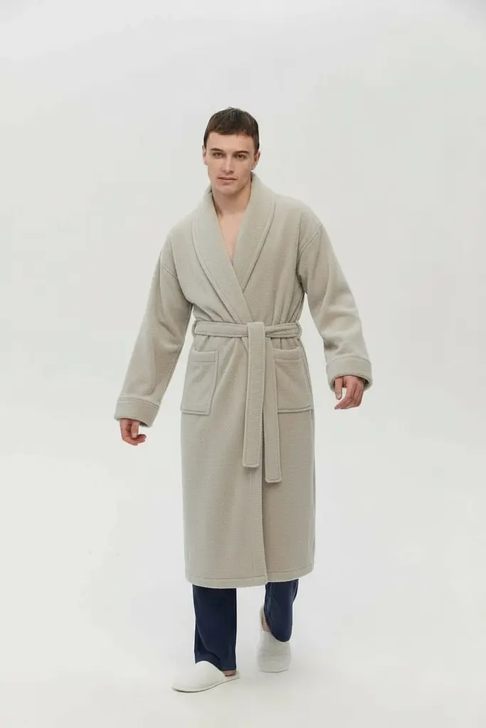 Халат unisex Lotus Home - Bold New Microcotton beige махровый L - фото 2