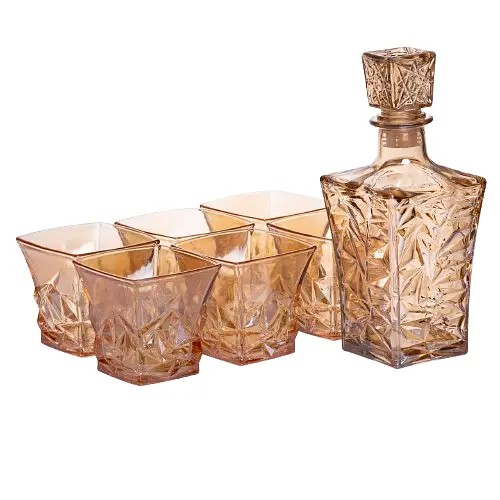 Набор для напитков графин и 6 стаканов для напитков из толстого стекла Коричневый Yiwu 64486-25 - фото 2