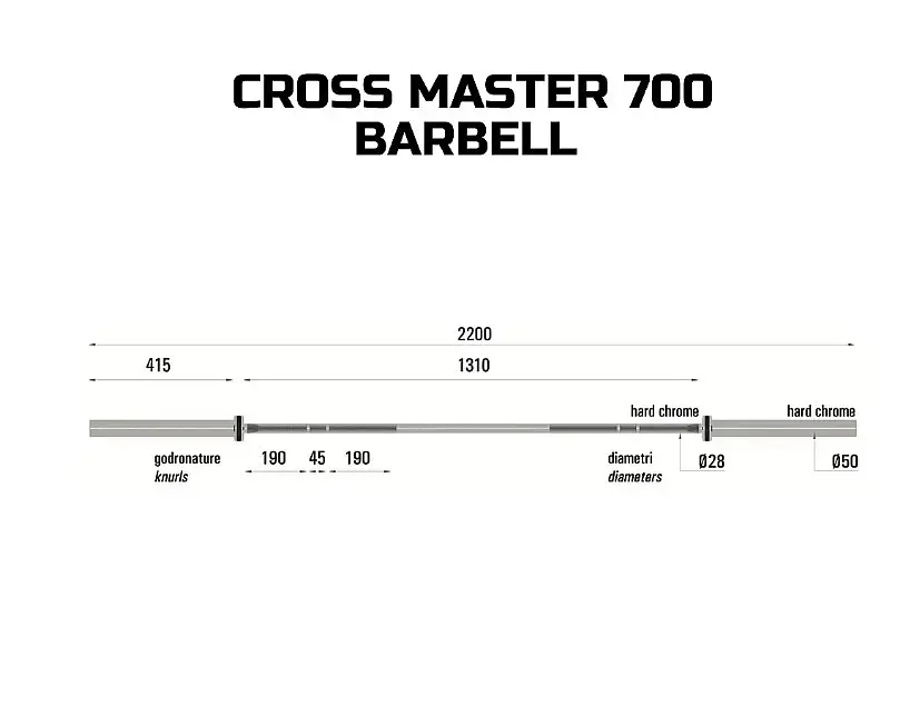 Гриф для штанги Toorx Max 700 Kg Cross Master 220 см 50 мм (BO-700) - фото 4