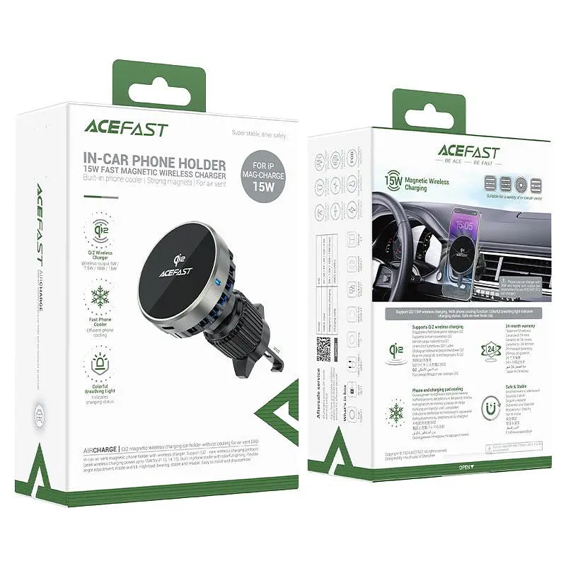 Автотримач для телефона з БЗП Acefast D40 Qi2 Magnetic Wireless Charging car holder with Ice Cooling for air сірий - фото 2
