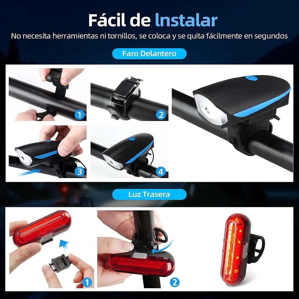 Велофари Gobikey USB із сигналізацією 120 дБ, передня та задня - фото 4