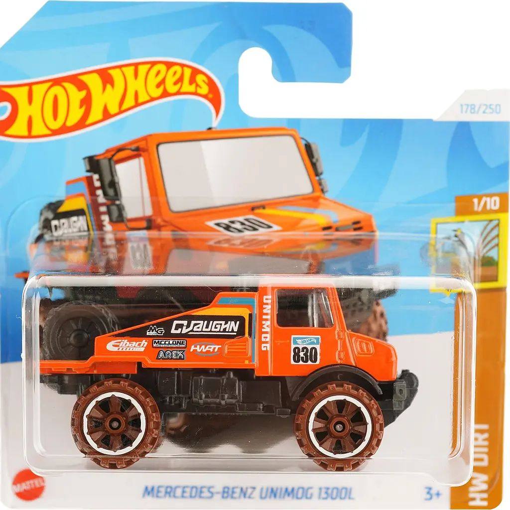 Набор: Базовая машинка Hot Wheels HW Dirt Mercedes-Benz Unimog 1300L оранжевая (5785) + Базовая машинка Hot Wheels HW Metro Dragtor коричневая (5785) - фото 1