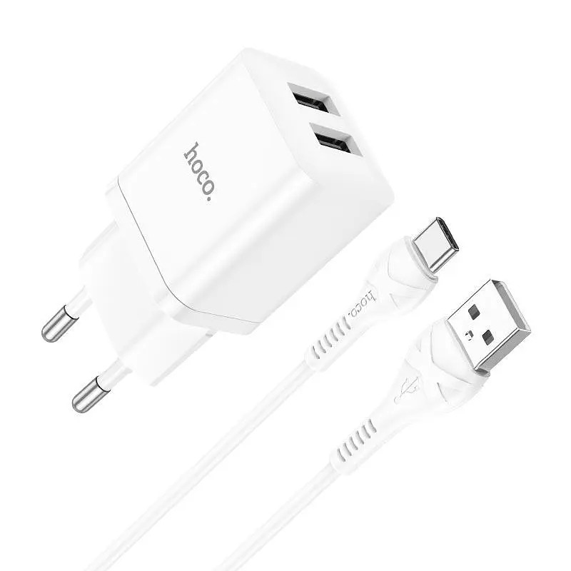 Адаптер мережевий HOCO Type-C Cable Maker dual port charger set N25 набір чорний 2USB - фото 6