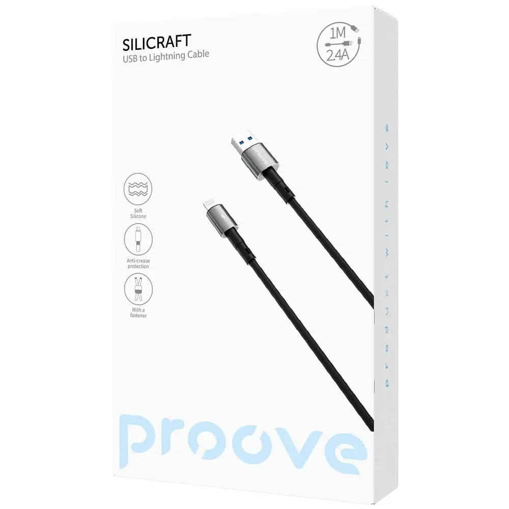 Кабель Proove Silicraft USB to Lightning 2.4A (1m) black - фото 2