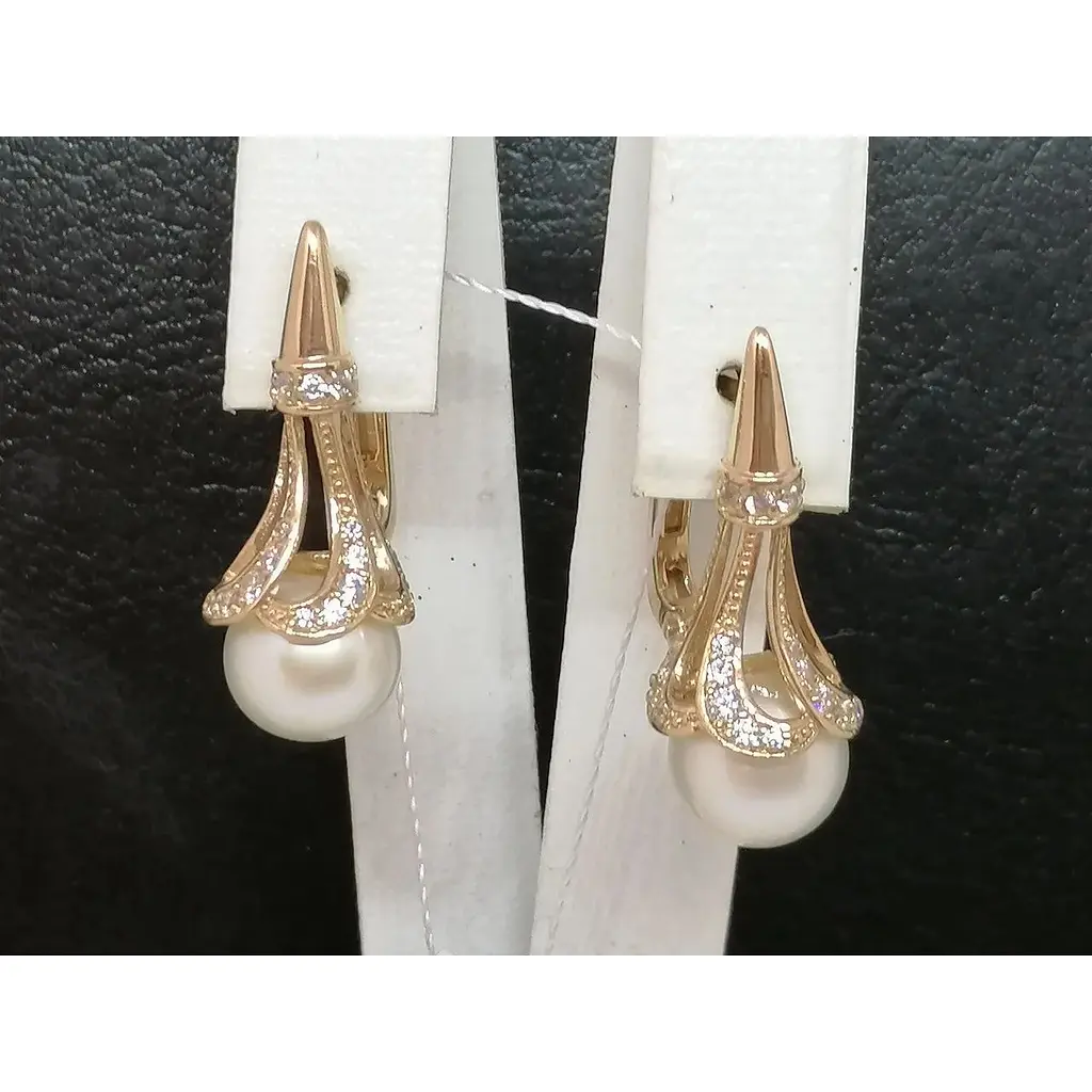 Золоті сережки Імперія золота з фіанітами і перлами. СВ755(2)І - фото 3