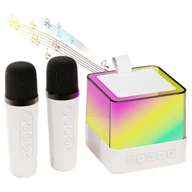 Блютуз колонка с микрофонами K18 wireless lightshow speaker, 5W, Белый, портативная караоке колонка bluetooth - фото 5