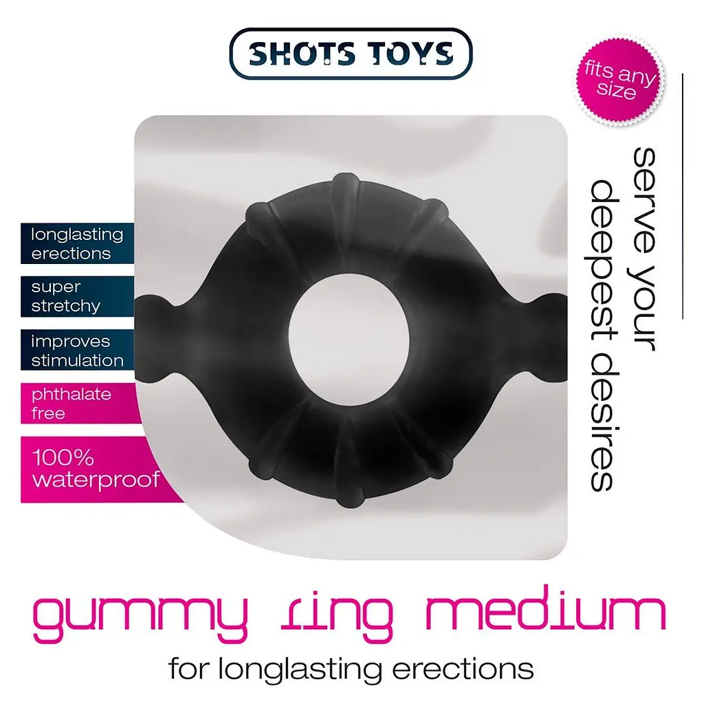 Ерекційне кільце Shots Gummy Ring, 4 см (чорний) - фото 2