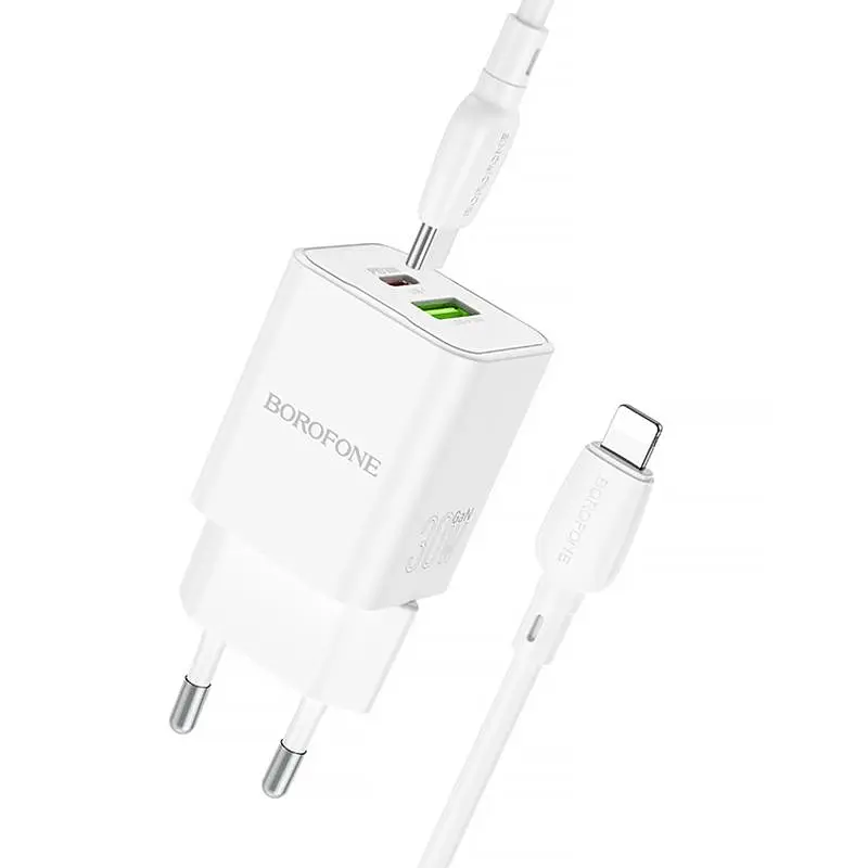 МЗП BN14 Royal PD30W+QC3.0 (1USB-A/1C) + кабель Type-C to Lightning White Borofone teh0029626 - фото 2