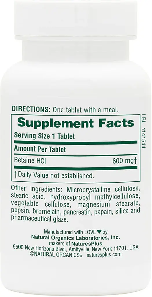 Натуральная добавка Natures Plus Betaine Hydrochloride 600 mg, 90 таблеток - фото 2