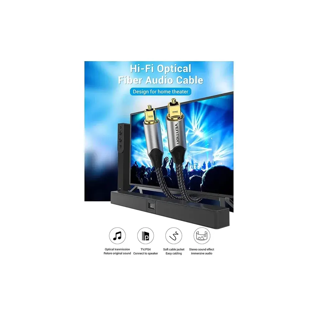 Кабель мультимедійний Optical Toslink 2.0m 5.1ch gray Vention (BAVHH) - фото 3