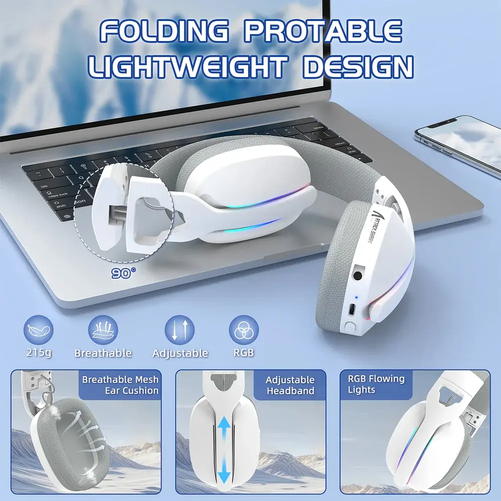 Ігрова гарнітура Attack Shark L90 Wireless,2.4GHz/Bluetooth/3.5mm PS4/PS5/Switch/Xbox/Mac/PC White - фото 8