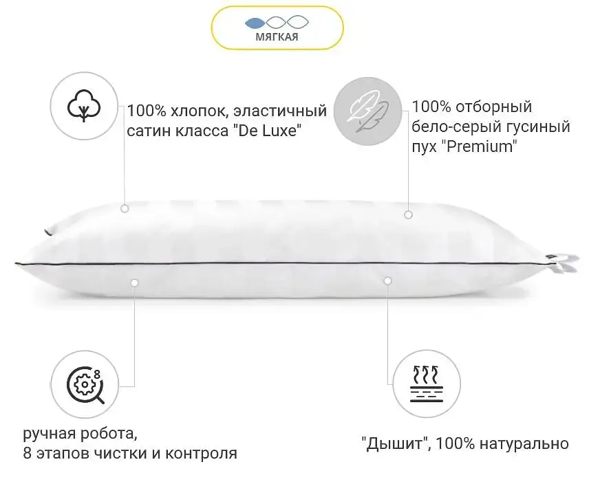 Подушка пуховая MirSon Hand Made Royal Pearl №906 низкая 50х50 см белая (2200003279122) - фото 4