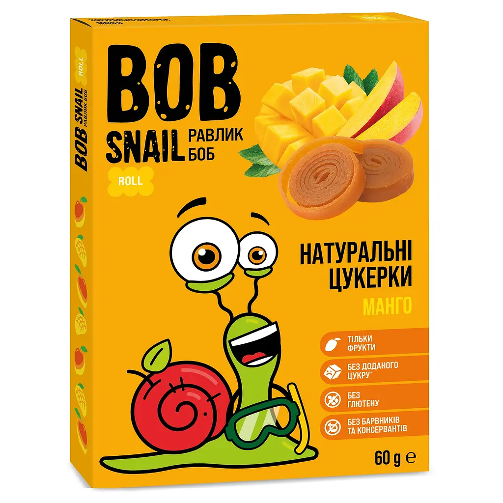 Уцінка. Натуральні цукерки Bob Snail Манго 60 г