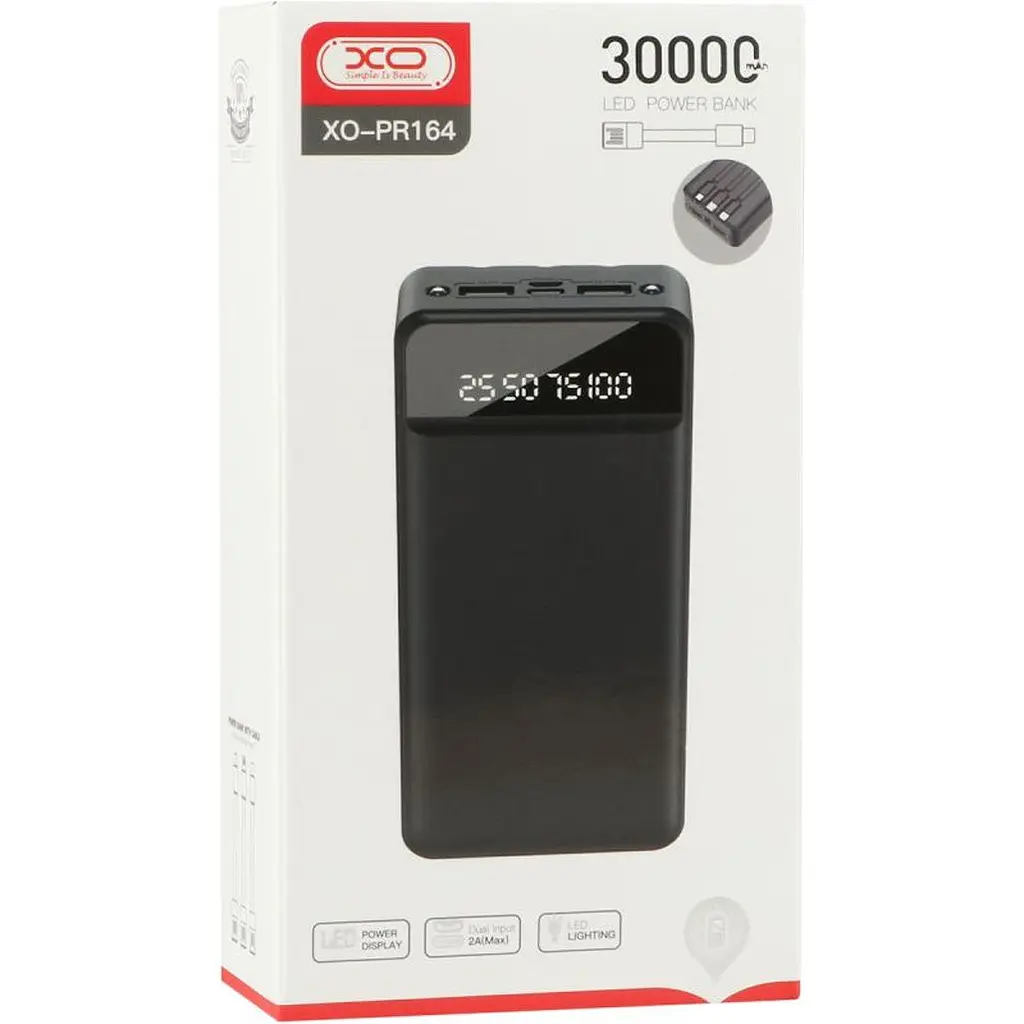 Зовнішній акумулятор XO PR164 30000mAh 10W Black [127706] - фото 3