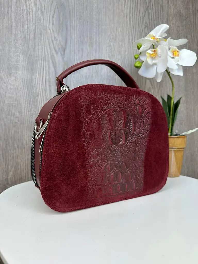 Сумка жіноча крос-боді через плече маленька стильна під рептилію Бордова (775Р) - фото 8
