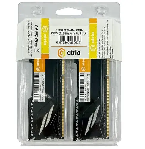 Пам'ять 8Gb x 2 (16Gb Kit) DDR4, 3200 MHz, Atria Fly, Black, 18-22-22-42, 1.35V, з радіатором (UAT43200CL18BK2/16) - фото 2