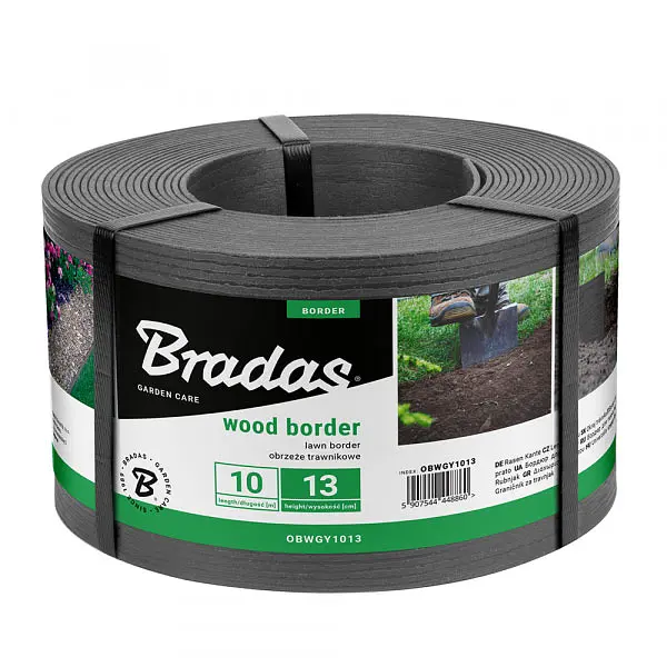 Бордюр рівний газонний Bradas WOOD BORDER 130 мм х 2,8 мм х 10 м сірий OBWGY1013