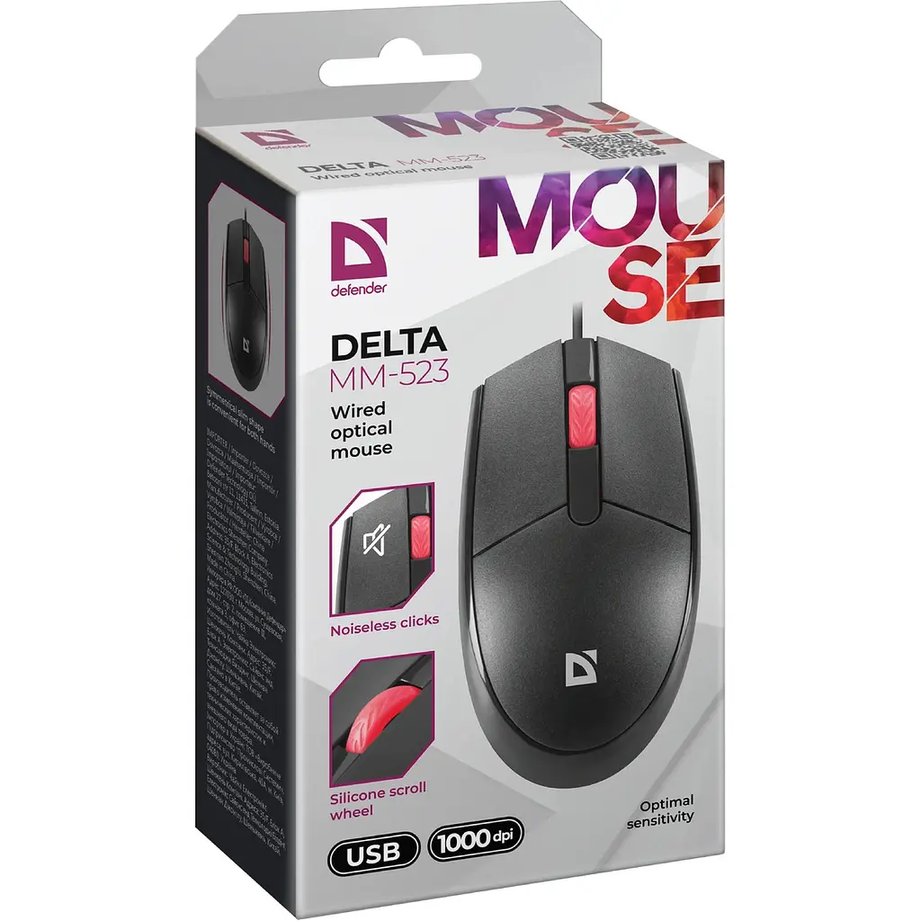 Мишка Defender Delta MM-523, 3кн., 1000dpi, безшумна чорна - фото 5