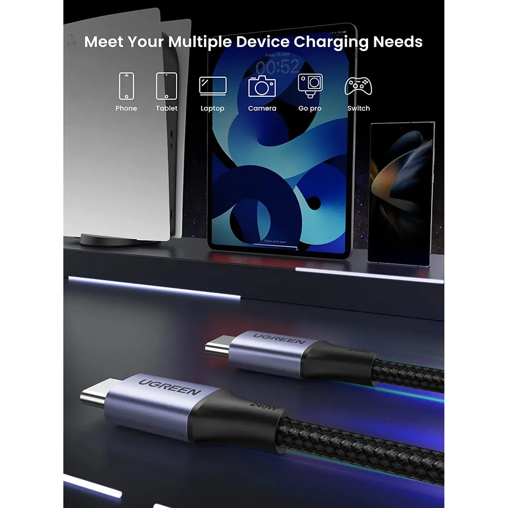 Дата кабель USB-C to USB-C 1.0m 240W US535 space gray Ugreen (15311) - фото 6