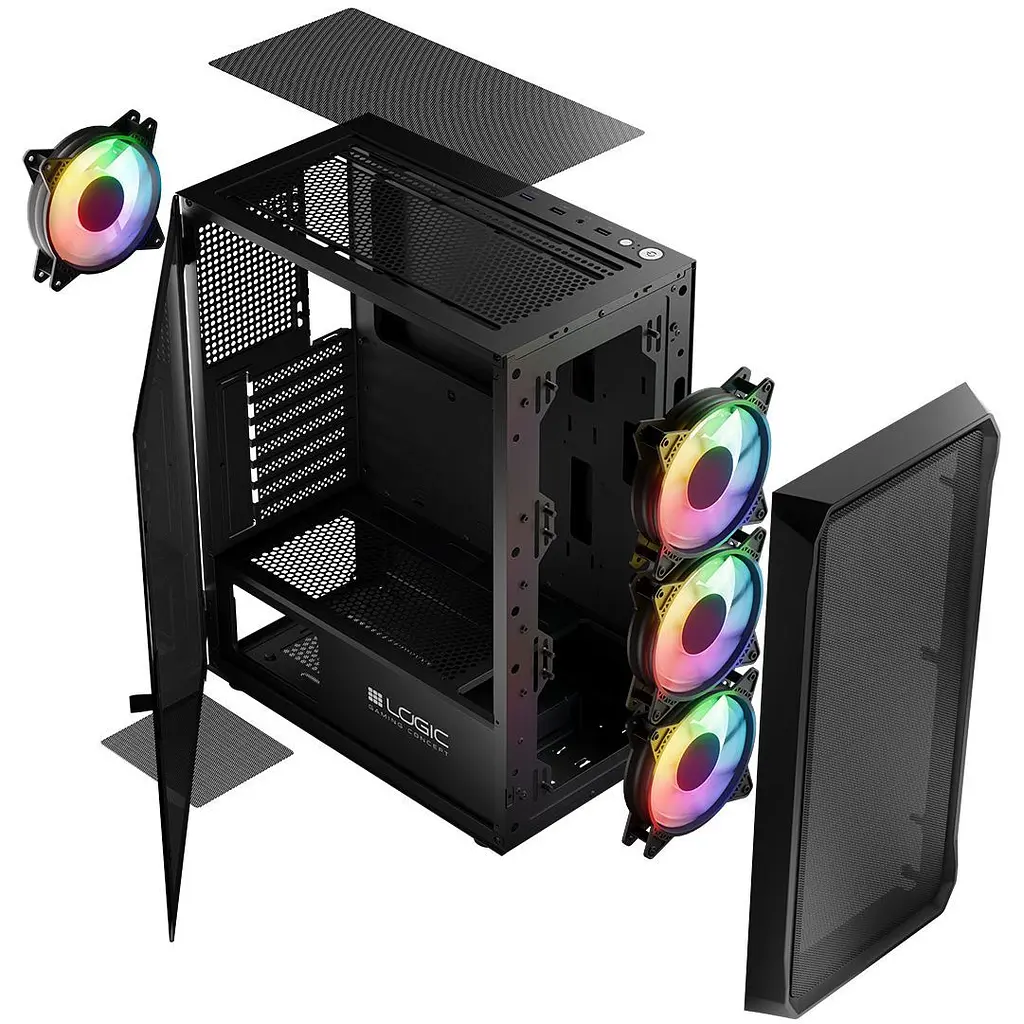 Корпус LogicConcept PORTOS MESH+GLASS ARGB fans 4x120 мм BLACK без БЖ ATX (AT-PORTOS-10-0000000-0002) - фото 5