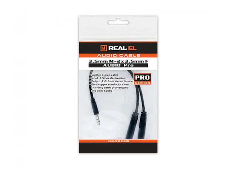 Аудіокабель REAL-EL Audio Pro (EL123500039) mini-jack 3.5мм(M)-2xmini-jack 3.5мм(F) 0,2м, чорний - фото 2