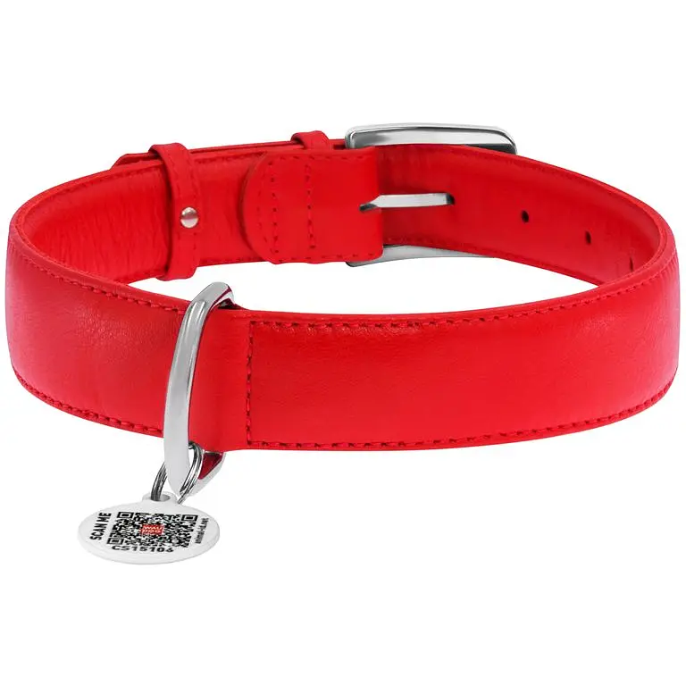 Ошейник для собак Waudog Glamour, кожаный, с QR паспортом, 46-60х3,5 см, красный - фото 2