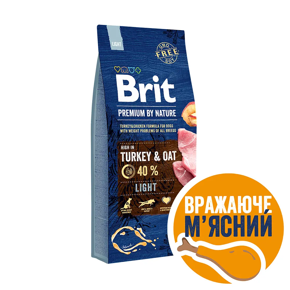 Уцінка. Сухий корм для собак з надмірною вагою Brit Premium Dog Light, з індичкою, 15 кг  - фото 2
