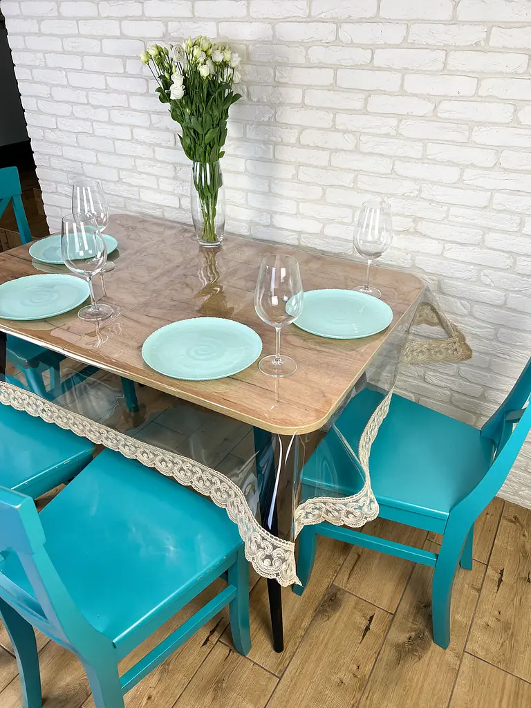 Силіконова скатертина з бежевим мереживом Арка 7 см 170х160 см - фото 10