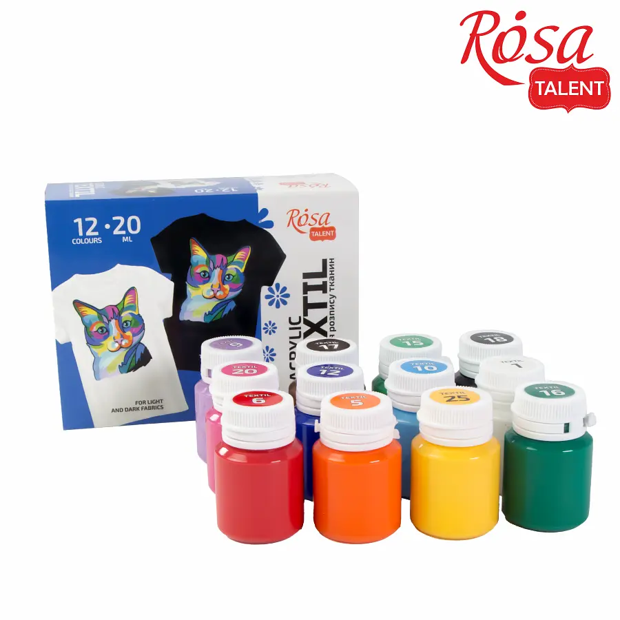 Набір фарб для розпису тканин CAT 12×20 мл Rosa Talent - фото 4