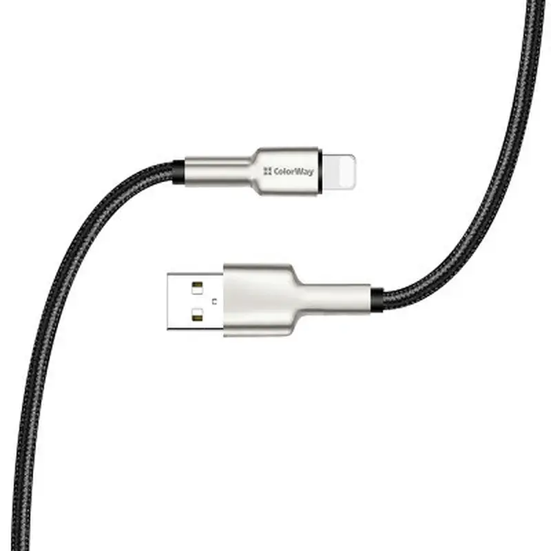 Дата кабель USB 2.0 AM to Lightning 1.0m head metal black ColorWay (CW-CBUL046-BK) - фото 6