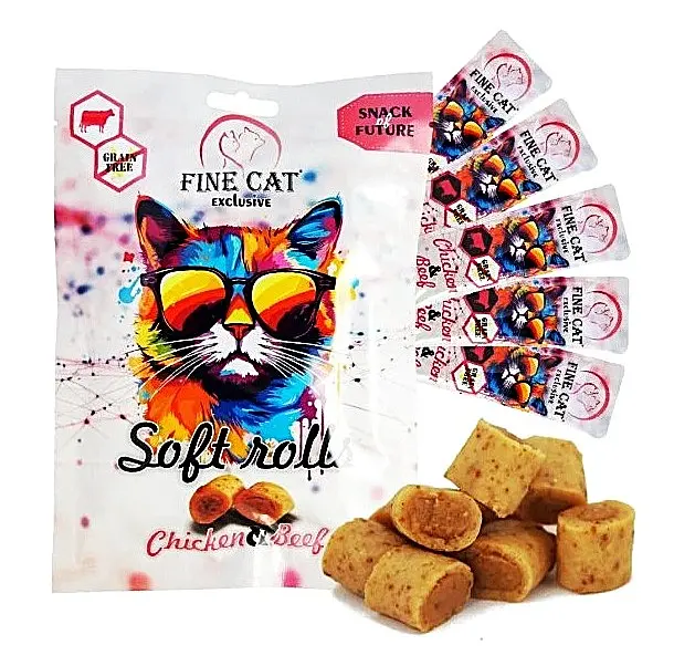 Ласощі для котів Fine Cat м’ясні рулетики з куркою та яловичиною, 10 г, 1 пакетик