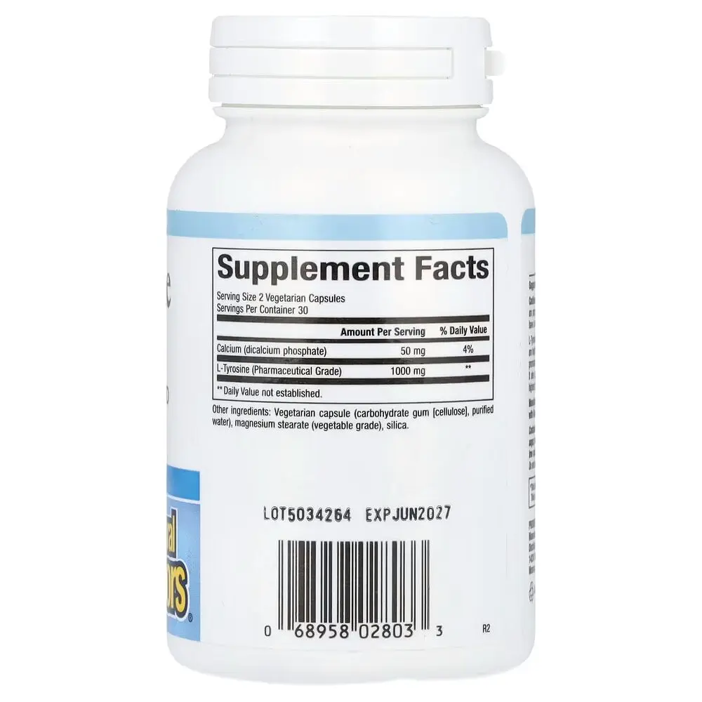 L-тирозин Natural Factors L-Tyrosine 1000 mg, 60 вегакапсул для підтримки мозку - фото 2