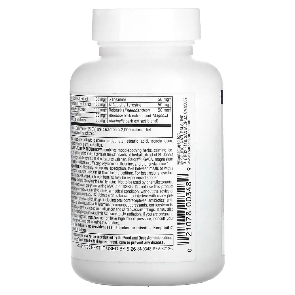 Підтримка нервової системи Source Naturals St. John's Positive Thoughts 45 таблеток - фото 2