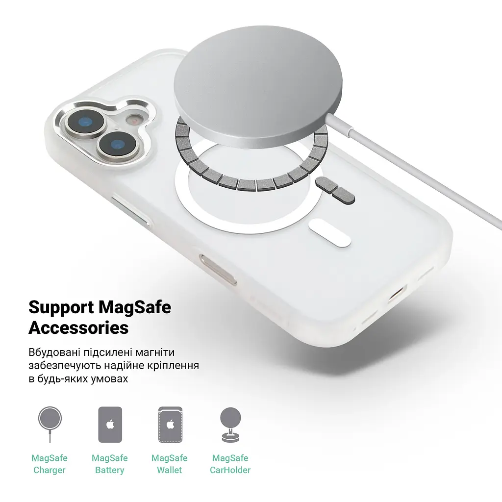 Чехол Apple iPhone 16, Unit MagSafe, белый, прозрачный, магсейф, противоударный, магнитный, панель-накладка с поддержкой MagSafe, с поддержкой беспроводной зарядки, TPU+PC, защита всего корпуса, ударопрочный, ArmorStandart (ARM78705) - фото 4
