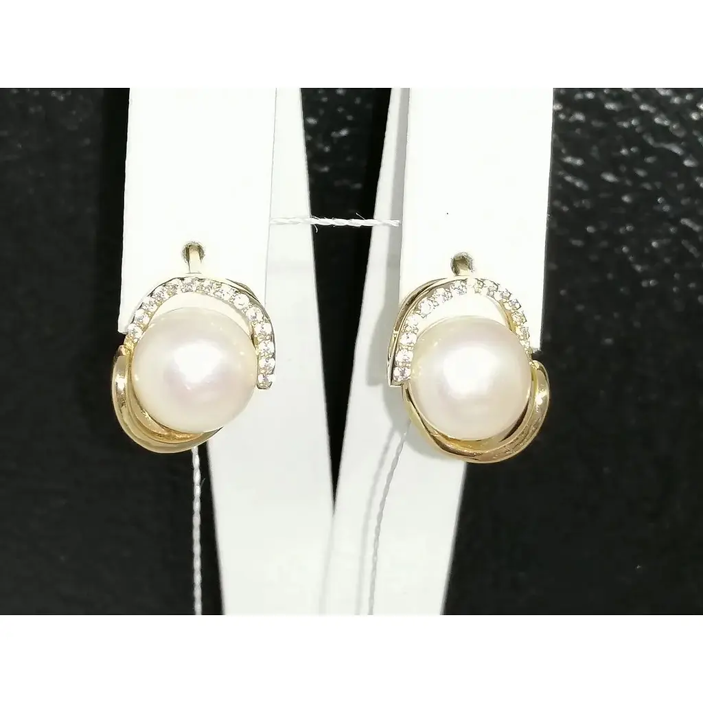 Золоті сережки Імперія золота з перлами і фіанітами. СВ243И - фото 2