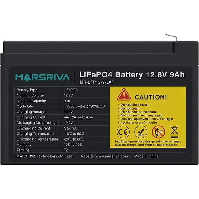 Акумуляторна батарея для ДБЖ Marsriva LiFePO4 12.8 V / 9 А*ч (MR-LFP12-9-LAR) - фото 2