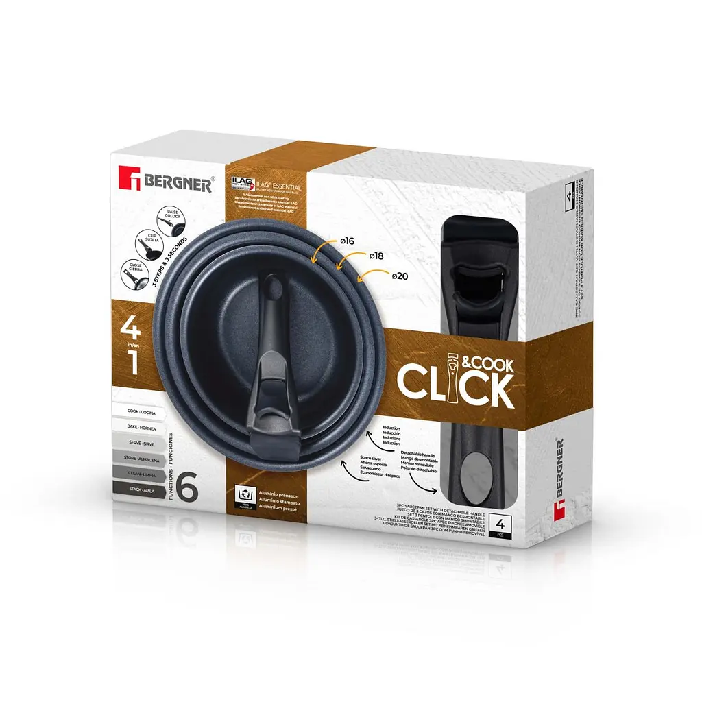 Набор ковшей с ручкой снимаемой Bergner Click & cook 4 предмета (BG-31608-BK) - фото 6