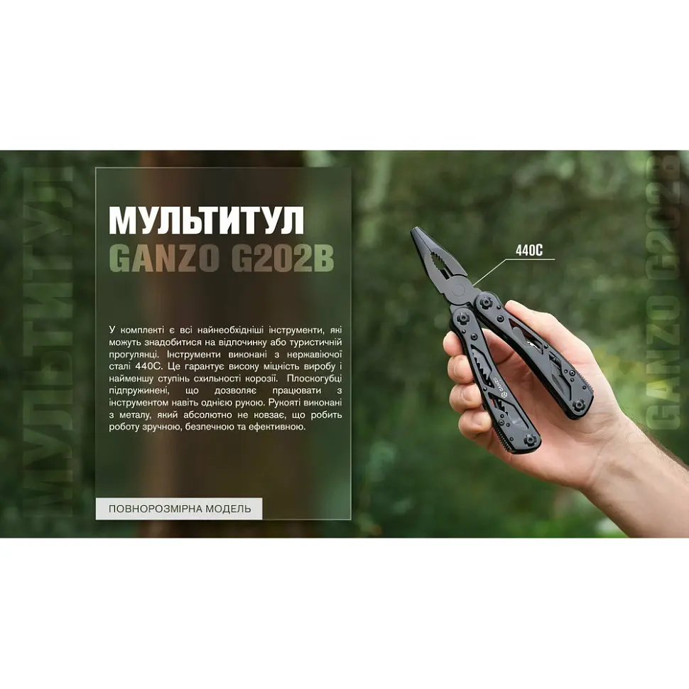 Мультитул Ganzo G202В, (16.5 см) 24 функції, чорний + біти та чохол Molle - фото 18