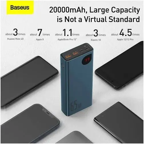 Зовнішній акумулятор Baseus Adaman Metal Digital Display Quick Charge 20000mAh 6A, 65W PPIMDA-D01 чорний PPIMDA-D01 - фото 3