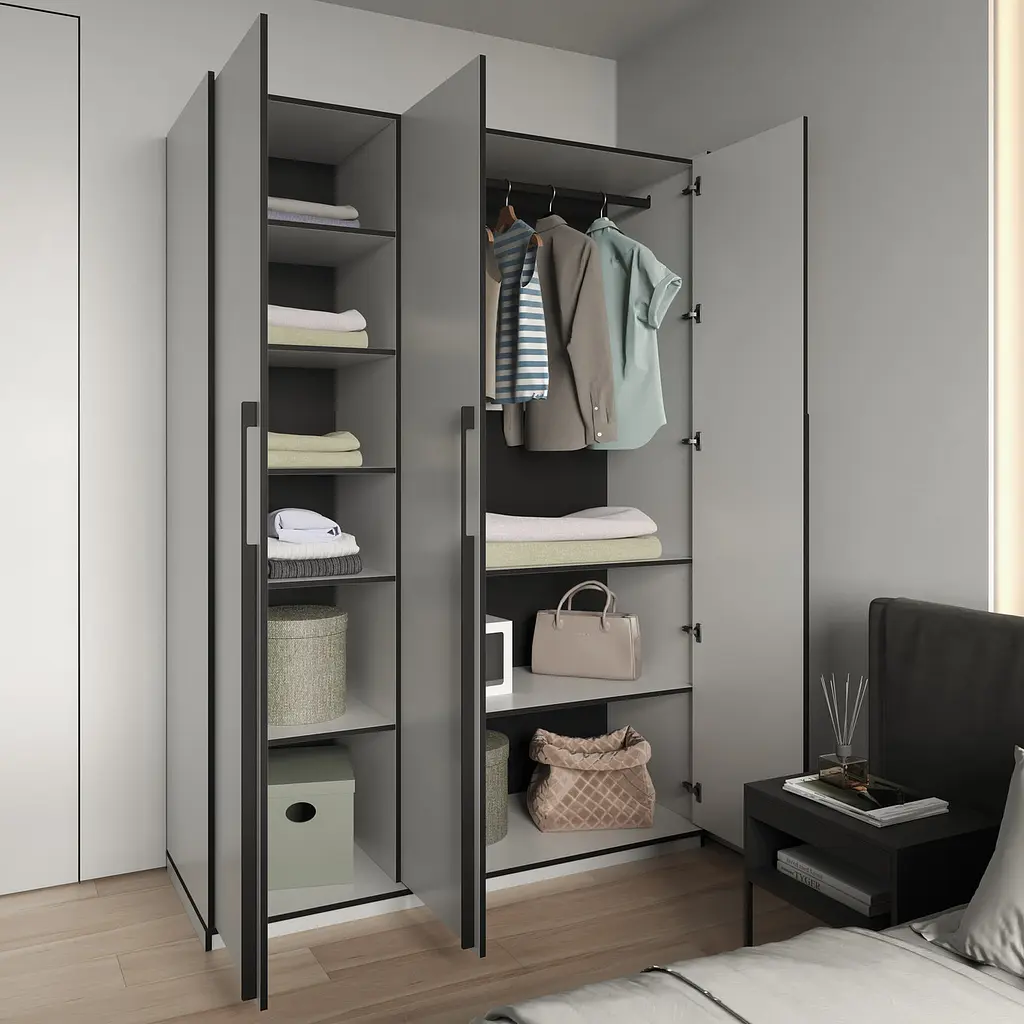 Шафа для одягу Flamecame у спальню зі штангою та поличками на 3 двері FR-16 Кверкус - фото 2